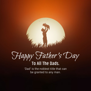 Silhouette of a father and child against a large moon with 'Happy Father's Day' text.