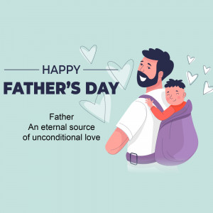 Illustration of a father carrying his son on his shoulders with hearts floating around them.