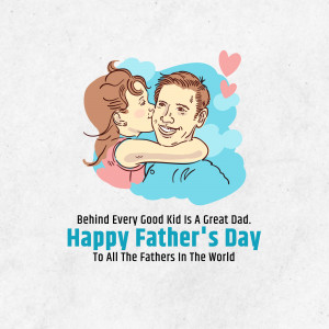 Illustration of a girl kissing her father on the cheek with a 'Happy Father's Day' message.