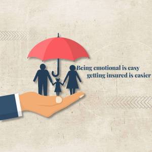 Illustration of a hand holding a family under an umbrella, representing insurance.
