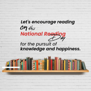 Books on a shelf with text celebrating National Reading Day