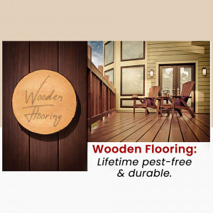 Advertisement for wooden flooring with a deck scene