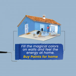 Illustration of a house being painted with a person painting a wall, promoting home paint.