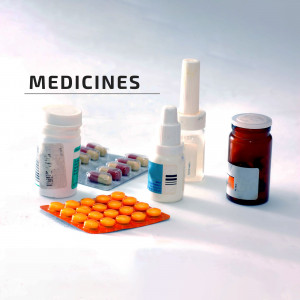 Assortment of different medications including pills, capsules, and liquid medicines.