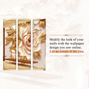 Three-panel wall art featuring golden floral designs on a cream background.
