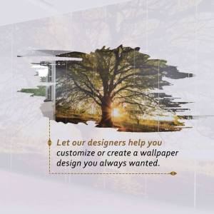 Wallpaper design with a tree image seen through a torn effect