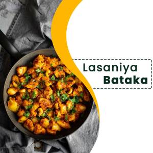 Close-up of Lasaniya Bataka, a flavorful potato dish.