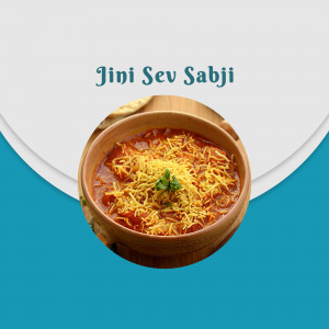 A wooden bowl filled with Jini Sev Sabji, a vibrant Indian dish.