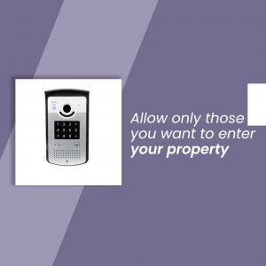 Black and gray door entry system with keypad on a white background
