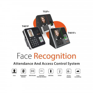 Image of three face recognition attendance and access control systems with the text 'Face Recognition' displayed prominently.
