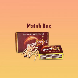 Image of Home Liter match boxes with scattered matches on a peach background.