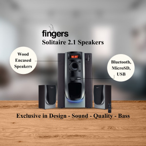 Fingers Solitaire 2.1 Speakers with Wood Encase and Bluetooth Connectivity