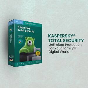 Kaspersky Total Security software package with a bear mascot