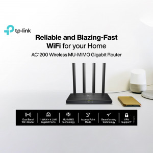TP-Link AC1200 Wireless MU-MIMO Gigabit Router on a desk