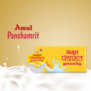 Amul Panchamrit packaging with milk splash