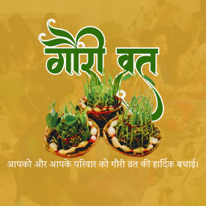 Image depicting Gauri Vrat celebration with plants and traditional offerings.