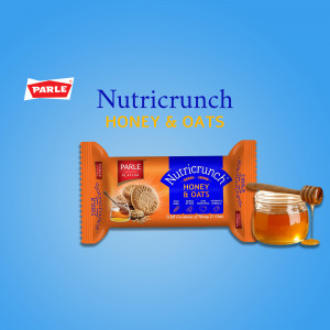 Pack of Parle Nutricrunch Honey & Oats biscuits with honey jar