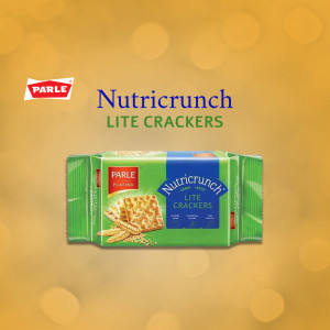 Pack of Parle Nutricrunch Lite Crackers with wheat stalks on a golden background