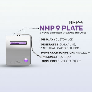 Silver water ionizer with LCD display and technical specifications
