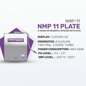 Silver and purple NMP-11 water ionizer plate with LCD display