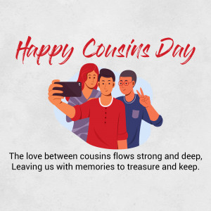 Illustration of three cousins taking a selfie with a heartfelt message.