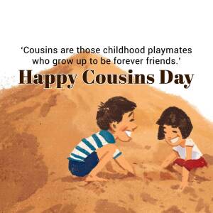 Illustration of two cousins playing in the sand, celebrating Cousins Day.