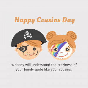 Illustration of a boy dressed as a pirate and a girl with face paint, celebrating Cousins Day.