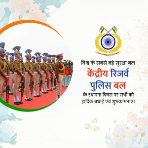CRPF personnel in formation with the CRPF emblem and Hindi text celebrating Raising Day.