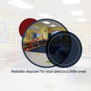 A brightly lit daycare classroom with colorful decorations and learning materials.