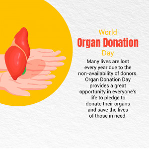 Illustration of hands cradling a liver with text promoting organ donation awareness.