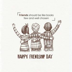 Illustration of three friends with arms raised, celebrating friendship.