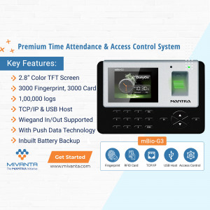 Mantria mBio-G3 Time Attendance & Access Control System with fingerprint and RFID card support