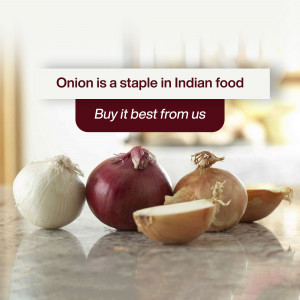 Close-up of fresh red and white onions on a marble surface with text overlay.