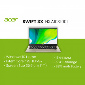 Acer Swift 3X laptop with green and blue gradient background