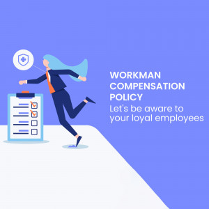 Illustration of a businesswoman running with a clipboard showing checkmarks, representing workman's compensation policy.