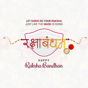 Raksha Bandhan greeting with a mask and Rakhi