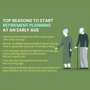 Infographic illustrating the benefits of early retirement planning with an image of an elderly couple.