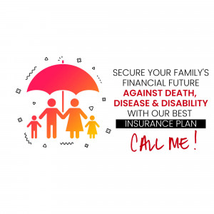 Illustration of a family under an umbrella with text promoting insurance.