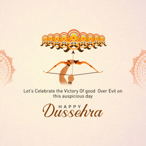 Illustration of Lord Rama aiming an arrow with a Dussehra message.