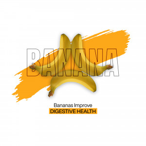 A graphic featuring bananas and the text 'Bananas Improve Digestive Health'