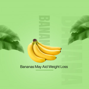 A bunch of ripe bananas with green leaves, promoting potential weight loss benefits.