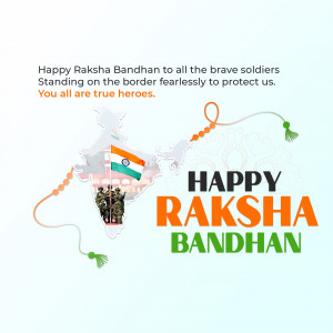 Raksha Bandhan greeting with Indian flag and soldiers silhouette