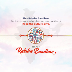 Raksha Bandhan greeting with Indian map and cultural icons