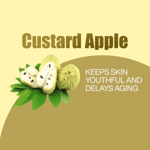 Image of custard apple with text highlighting its skin benefits