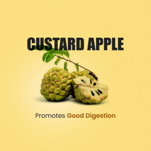 Close-up of custard apples with text promoting digestive health