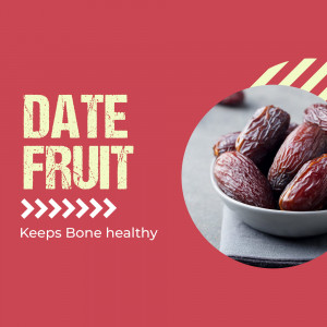 A promotional image featuring dates in a bowl with text highlighting their health benefits.
