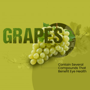 Close-up of green grapes with text highlighting health benefits
