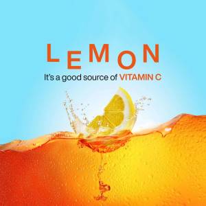 A refreshing image of a lemon slice splashing into water, promoting Vitamin C.