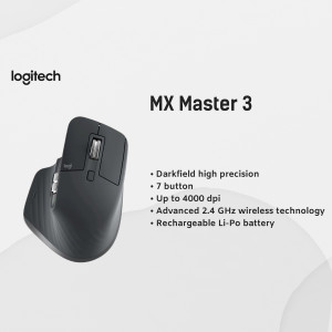 Logitech MX Master 3 wireless mouse on a white background