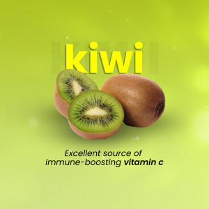 Close-up of kiwi fruit with text highlighting Vitamin C content